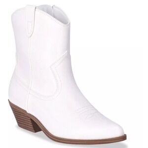 No Boundaries White Faux Leather Western Cowboy Boots Inside Zip Womens Sz 8 NEW